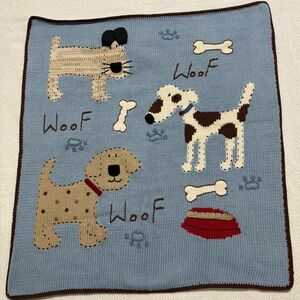 Neiman Marcus Art Walk Kids Woof Woof Knit Blanket 100% Peruvian Cotton